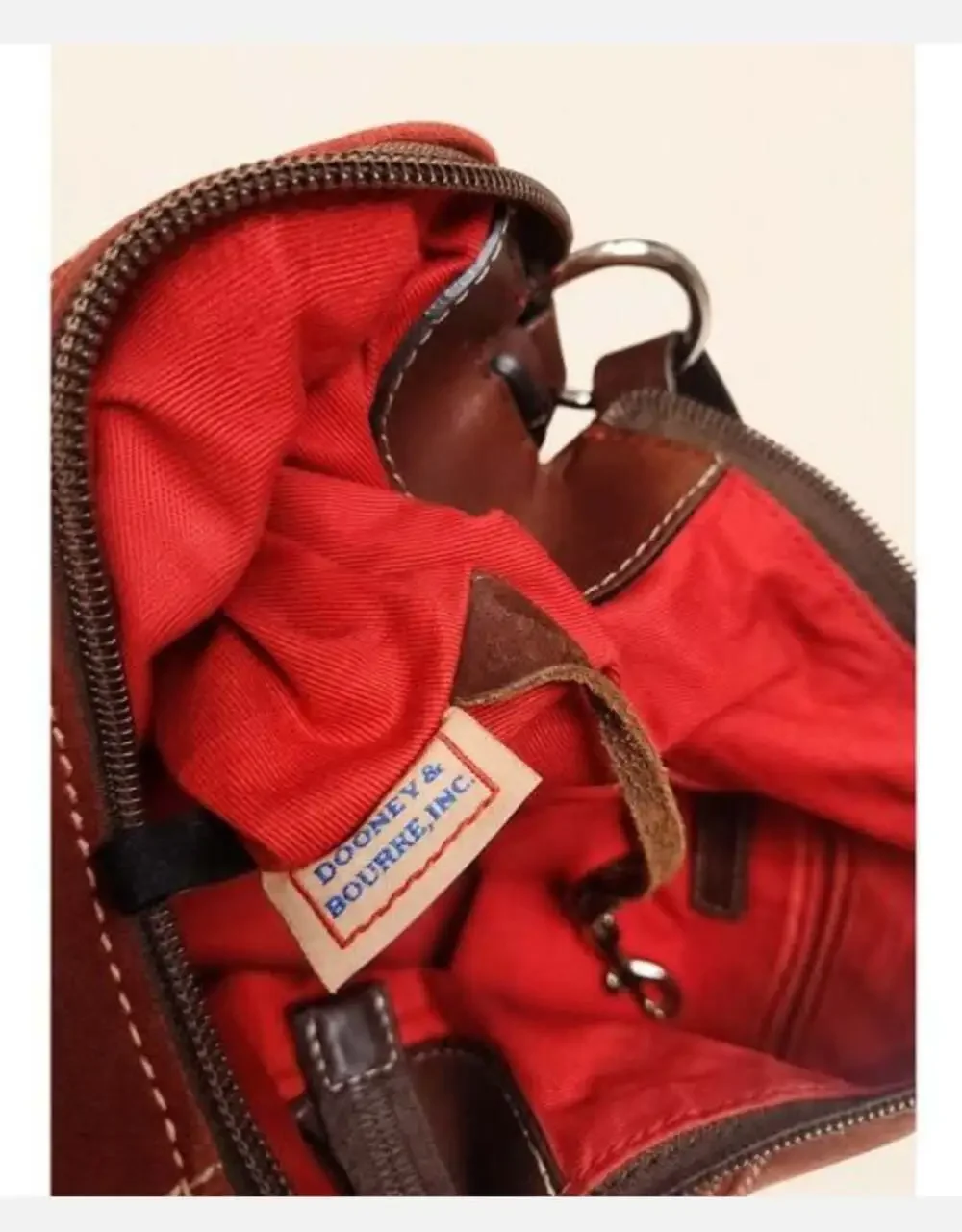 Dooney & Bourke Red Suede Hobo Shoulder Bag with Brown Leather Trim